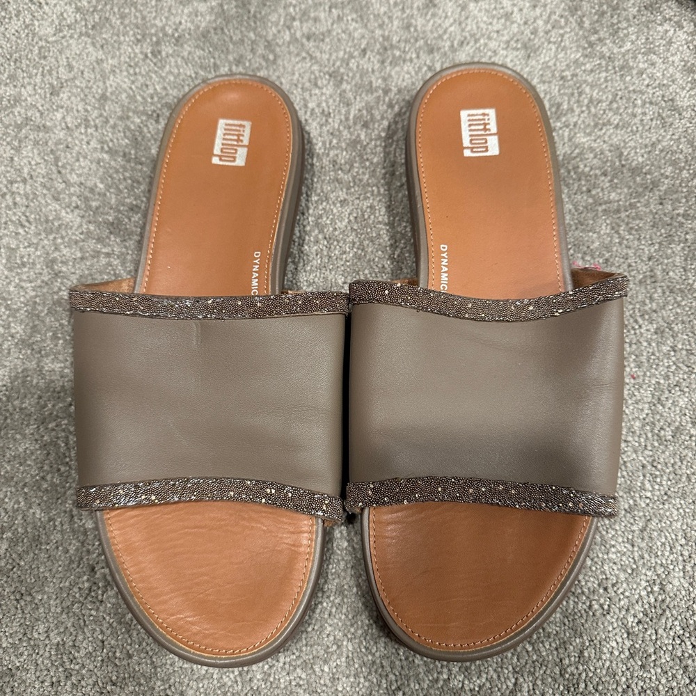 Fitflop Taupe and Brown Slide Sandals
